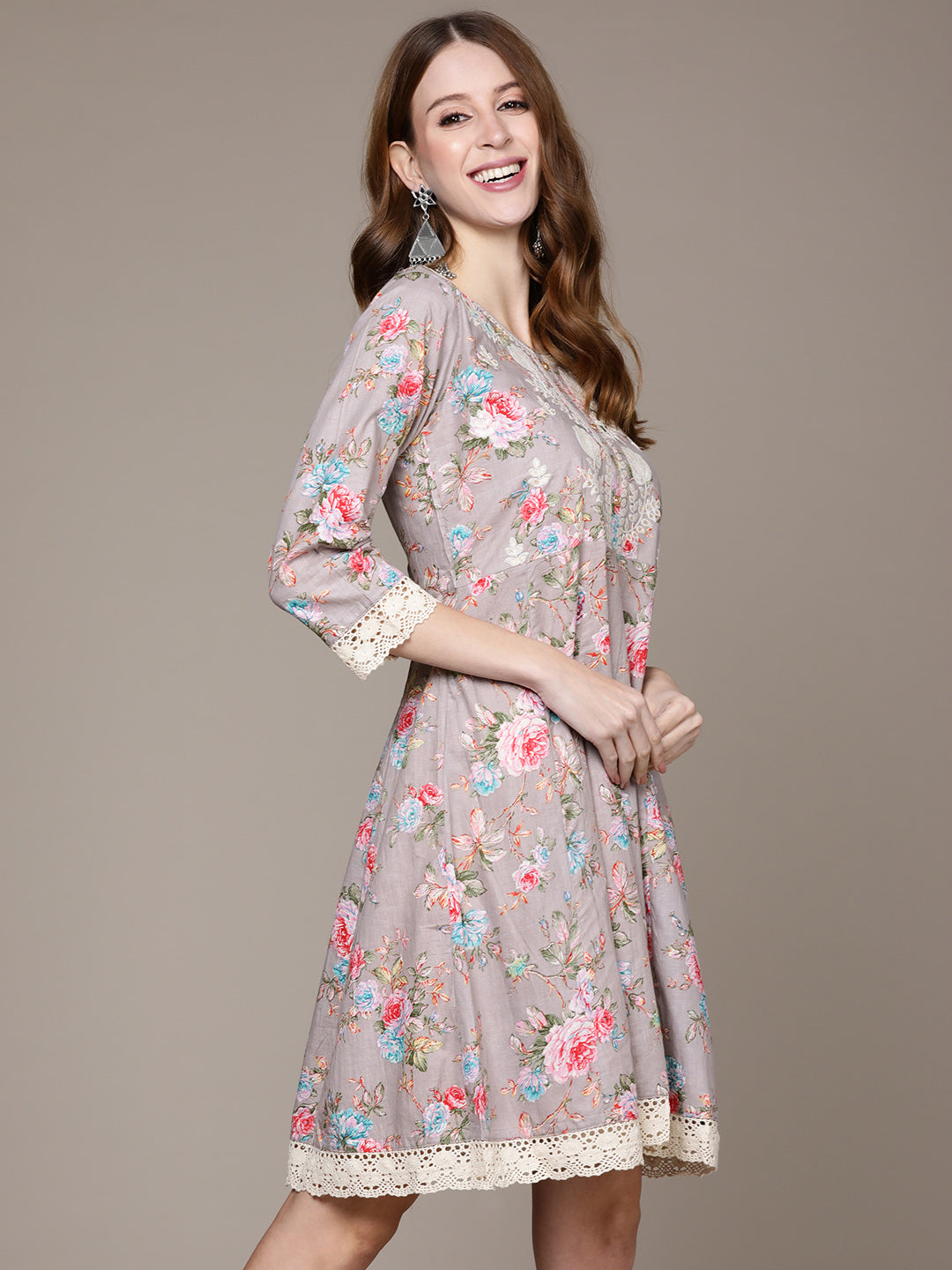 Ishin Women's Purple Embroidered A-Line Dress