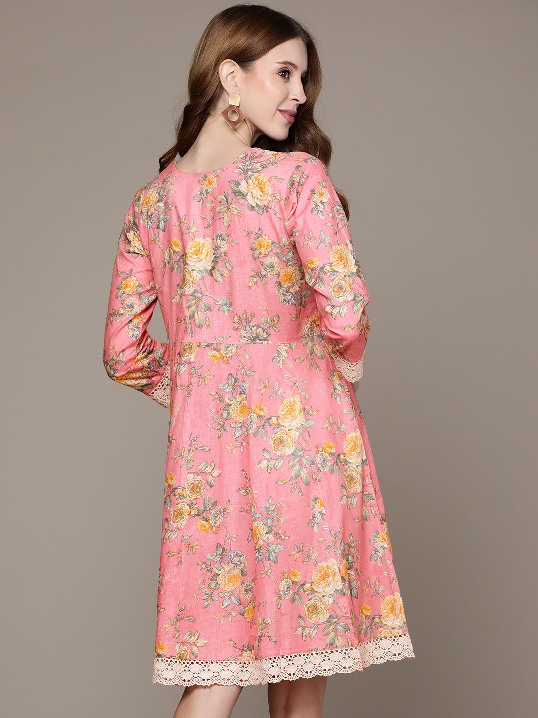 Ishin Women's Pink Embroidered A-Line Dress