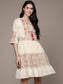 Ishin Women's Cream Flora A-Line Dress