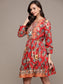 Ishin Women's Red Floral A-Line Dress