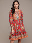 Ishin Women's Red Floral A-Line Dress