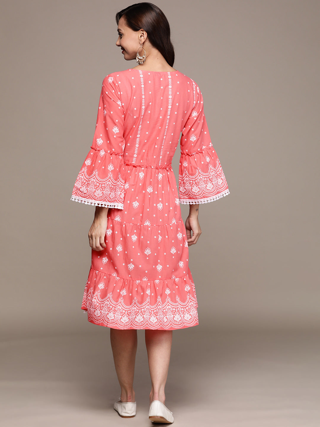 Ishin Women's Cotton Pink Embroidered A-Line Dress