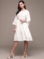 Ishin Women's Cotton White Lurex Embroidered A-Line Dress