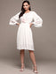 Ishin Women's Cotton White Lurex Embroidered A-Line Dress