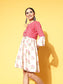 Ishin Women's Cotton Pink & Off White Printed A-Line Dress