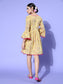 Ishin Women's Cotton Yellow Printed A-Line Dress