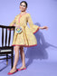 Ishin Women's Cotton Yellow Printed A-Line Dress