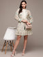 Ishin Women's Cotton Beige Embellished A-Line Dress