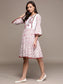 Ishin Women's Cotton White & Pink Embroidered A-Line Dress