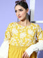 Ishin Women's Cotton Mustard Yellow Embroidered A-Line Dress