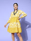 Ishin Women's Cotton Mustard Yellow Embroidered A-Line Dress