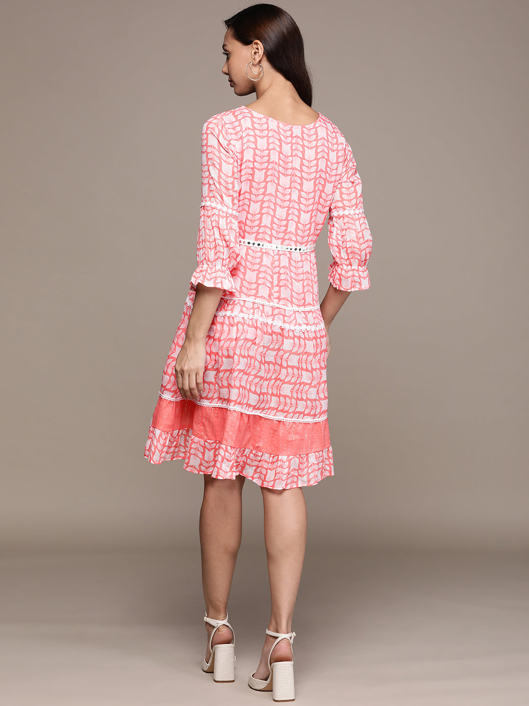 Ishin Women's Cotton Pink Embellished A-Line Dress