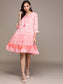 Ishin Women's Cotton Pink Embellished A-Line Dress