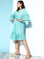 Ishin Women's Cotton Blue Schiffli Embroidered A-Line Dress