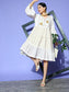 Ishin Women's White Embellished A-Line Dress
