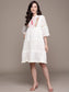 Ishin Women's Off White Embroidered A-Line Dress