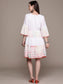 Ishin Women's White Embroidered A-Line Waist Tie-Up Dress