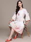 Ishin Women's White Embroidered A-Line Waist Tie-Up Dress