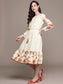 Ishin Women's Cream Embroidered Fit & Flare Dress