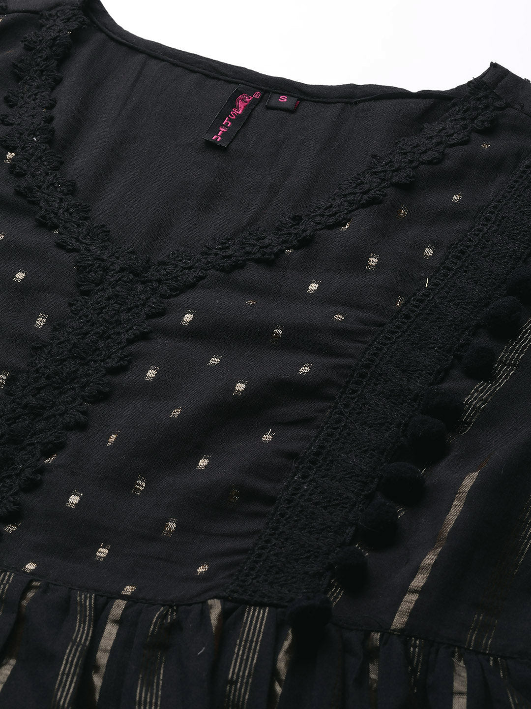 Ishin Women's Black Lurex Embellished A-Line Dress