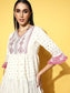 Ishin Women's Off White Schiffli Embroiderd A-Line Dress