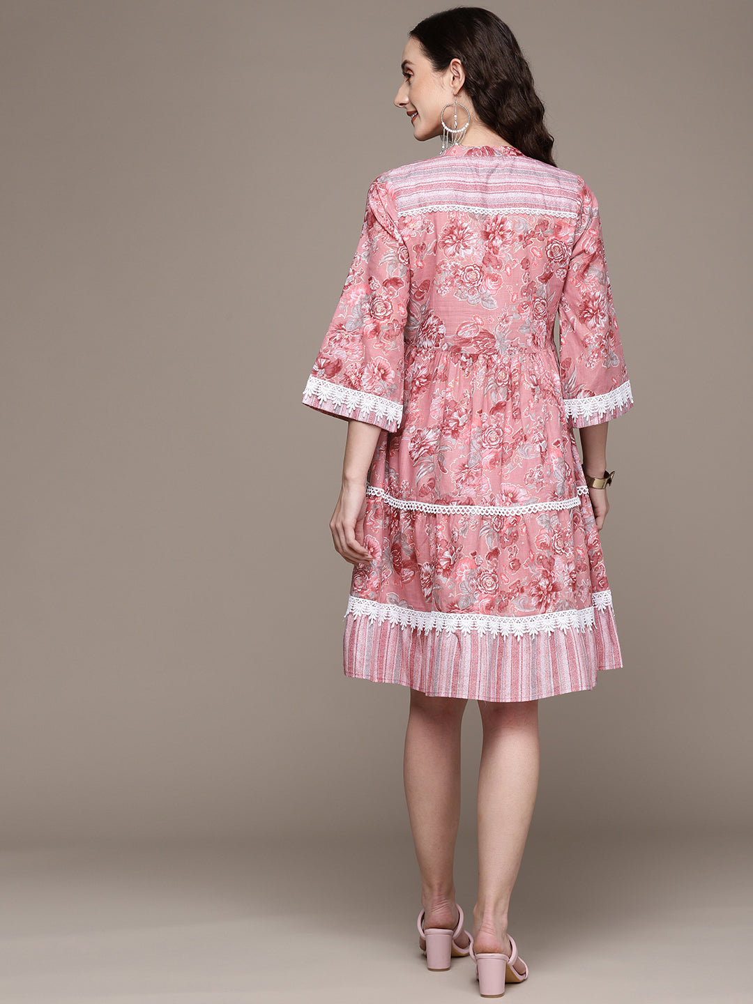 Ishin Women's Mauve Embroidered A-Line Dress