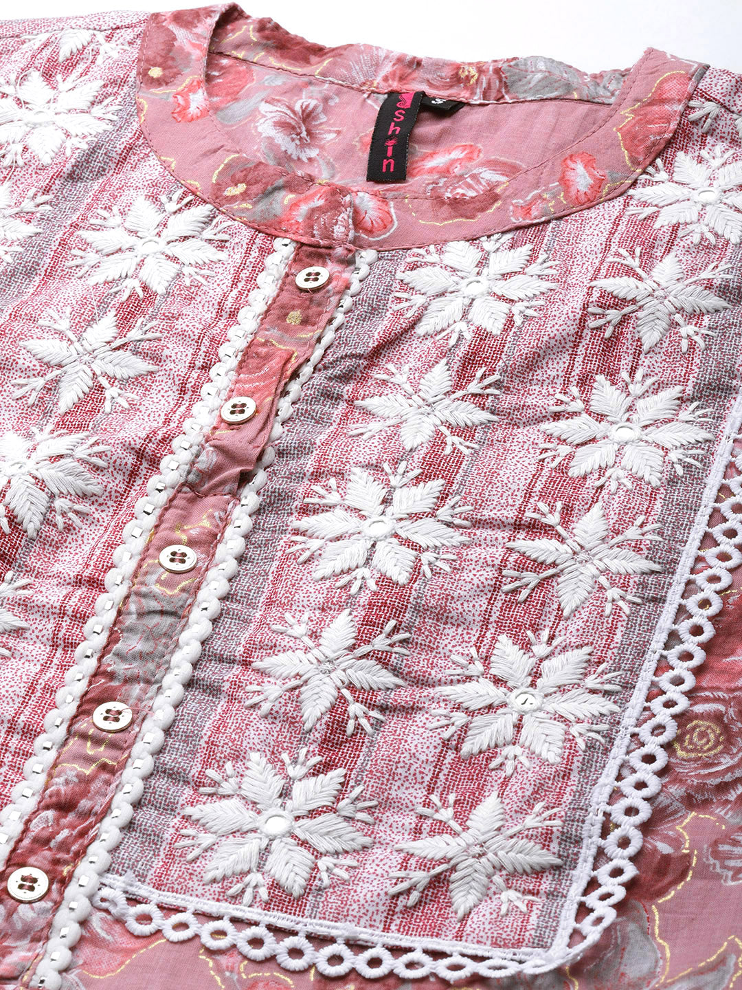 Ishin Women's Mauve Embroidered A-Line Dress