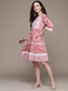Ishin Women's Mauve Embroidered A-Line Dress