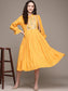 Ishin Women's Mustard Embroidered A-Line Dress