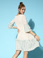 Ishin Women's Cotton Cream Schiffli Embroidered A-Line Dress