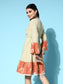 Ishin Women's Cotton Orange & Beige Embroidered A-Line Dress