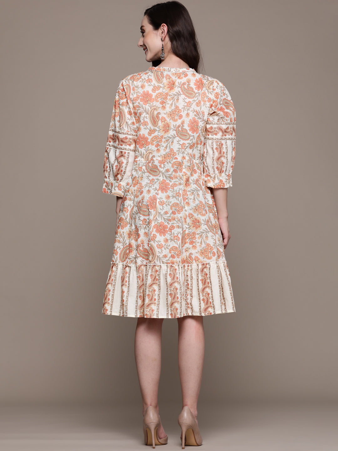 Ishin Women's Cotton Multicolor Embroidered A-Line Dress