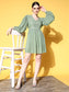 Ishin Women's Rayon Green Embellished A-Line Dress