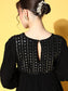 Ishin Women's Rayon Black Embellished A-Line Dress