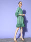 Ishin Women's Green Lurex Embellished A-Line Dress
