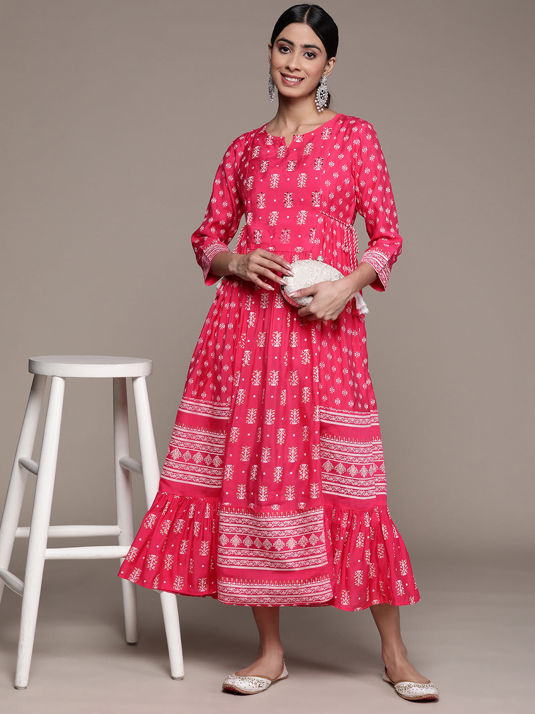 Ishin Women's Silk Blend Pink Embellished Anarkali Dress