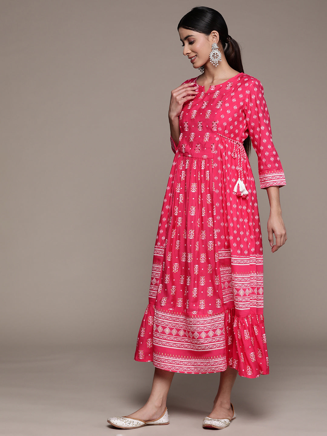 Ishin Women's Silk Blend Pink Embellished Anarkali Dress