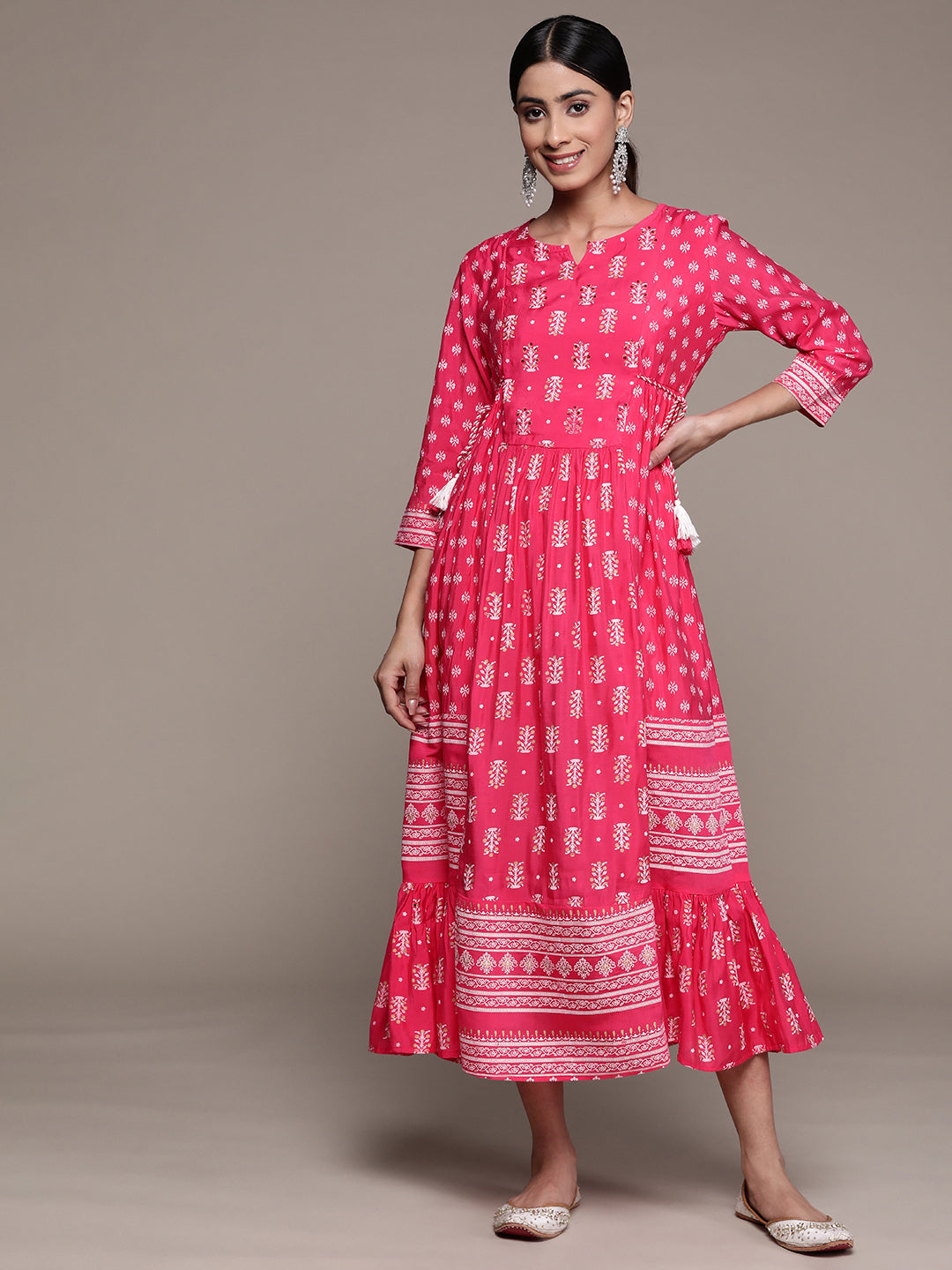 Ishin Women's Silk Blend Pink Embellished Anarkali Dress