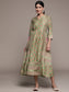 Ishin Women's Silk Blend Green Embellished Anarkali Dress