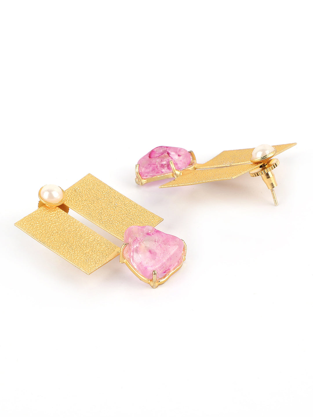 Ishin Gold Plated Fancy Pink Contemporary Drop Earing