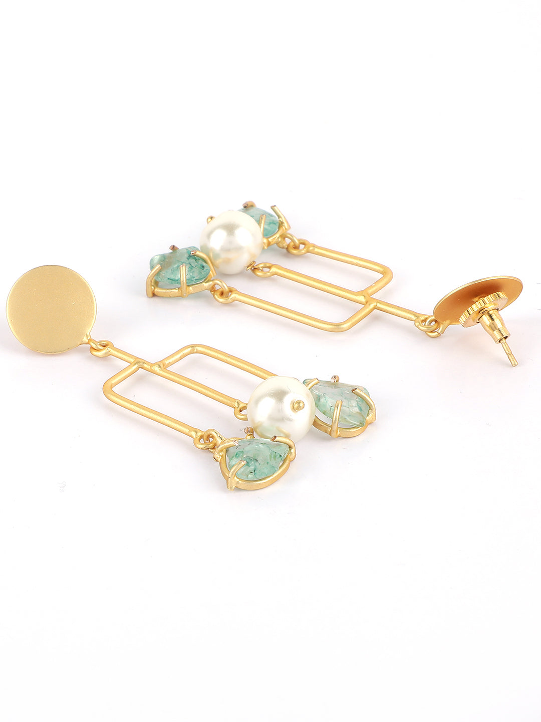Ishin Gold Plated Fancy Pearl Stone Contemporary Drop Earing