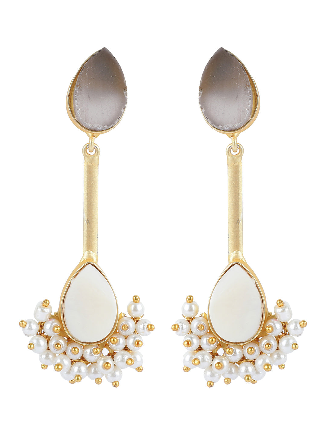 Ishin Gold Plated Stone Contemporary Shaped Drop Earing