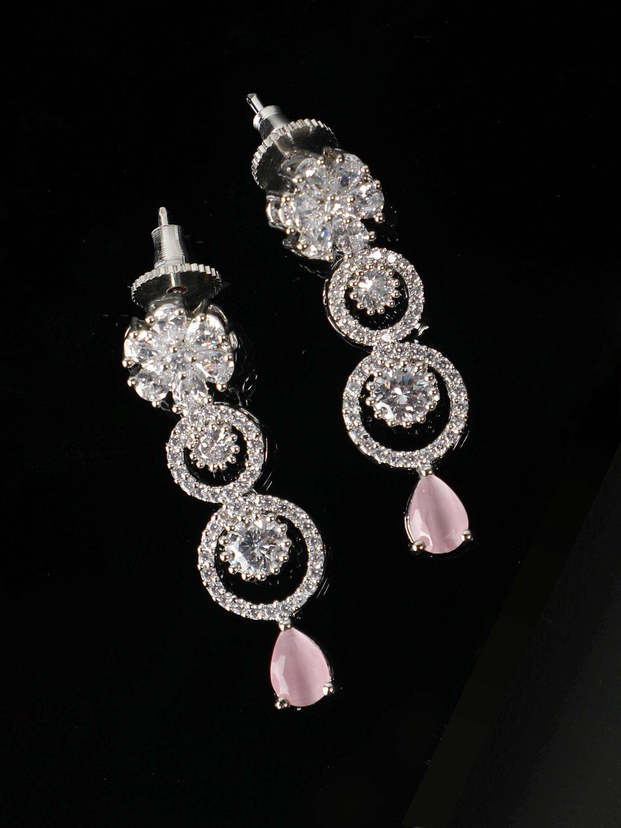 Ishin Silver Plated Fancy Zirconia Circular Shaped Drop Earring