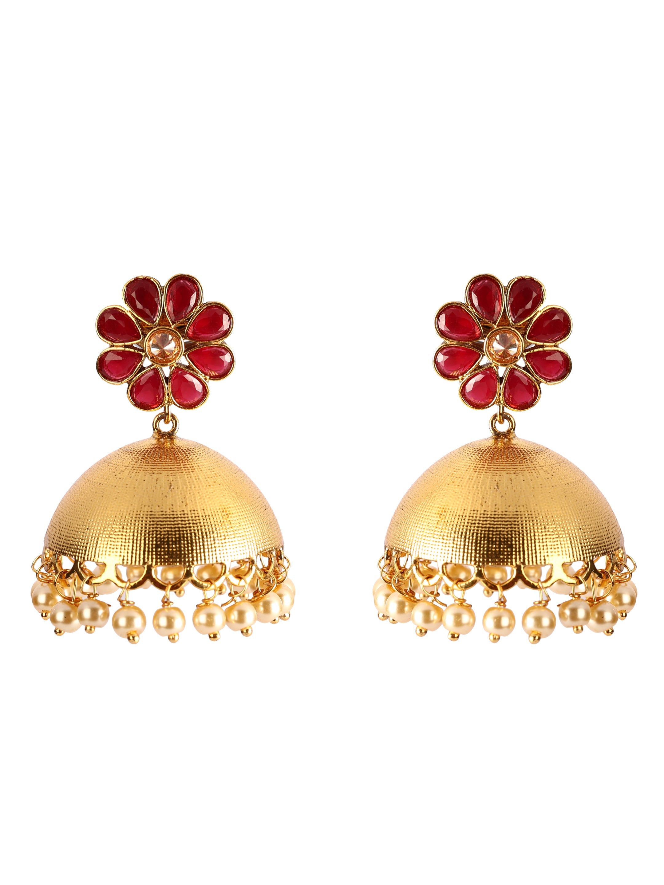 Red stone online gold jhumkas