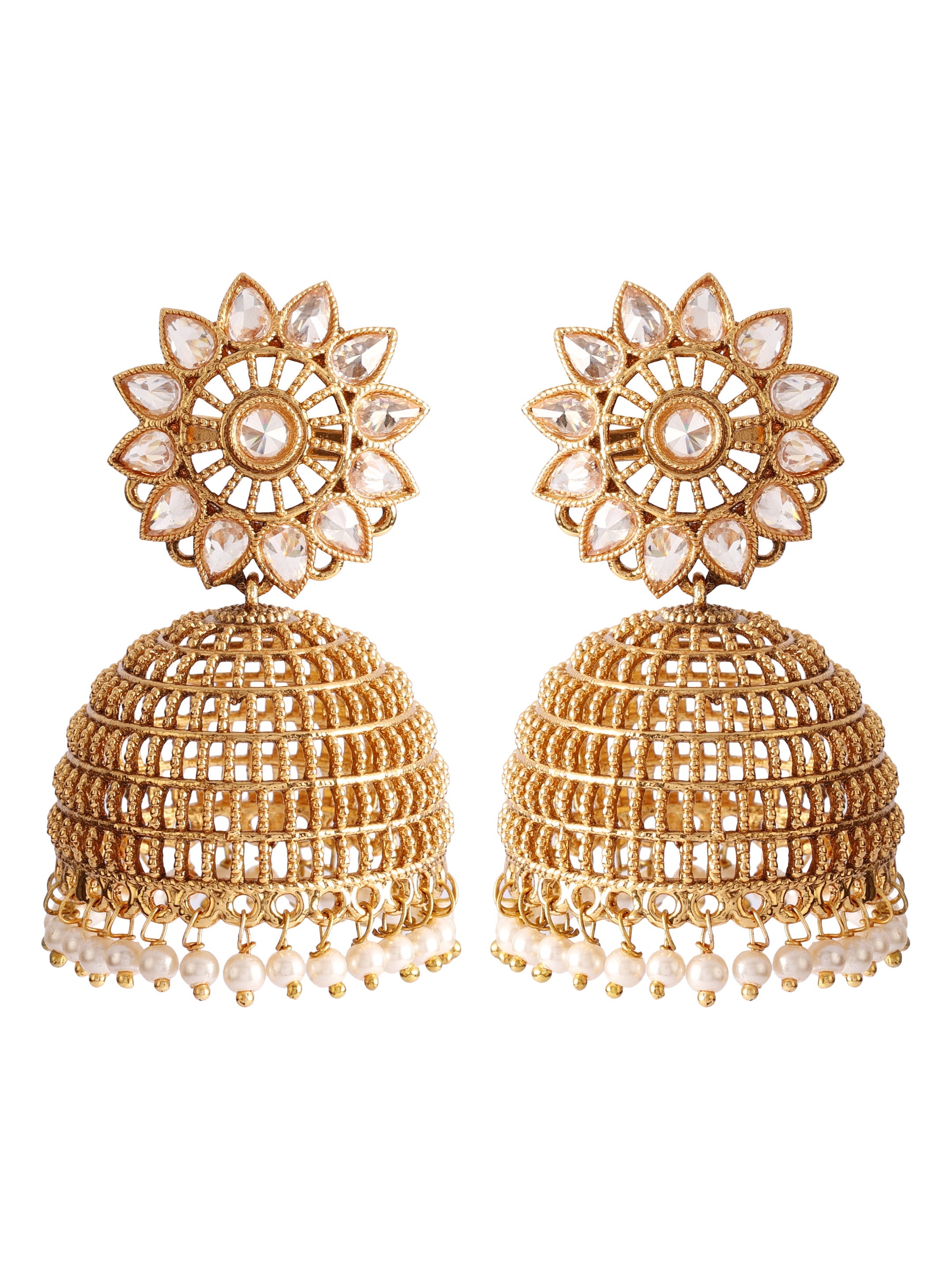 Ishin Gold Plated Net design Dome Shaped Jhumka