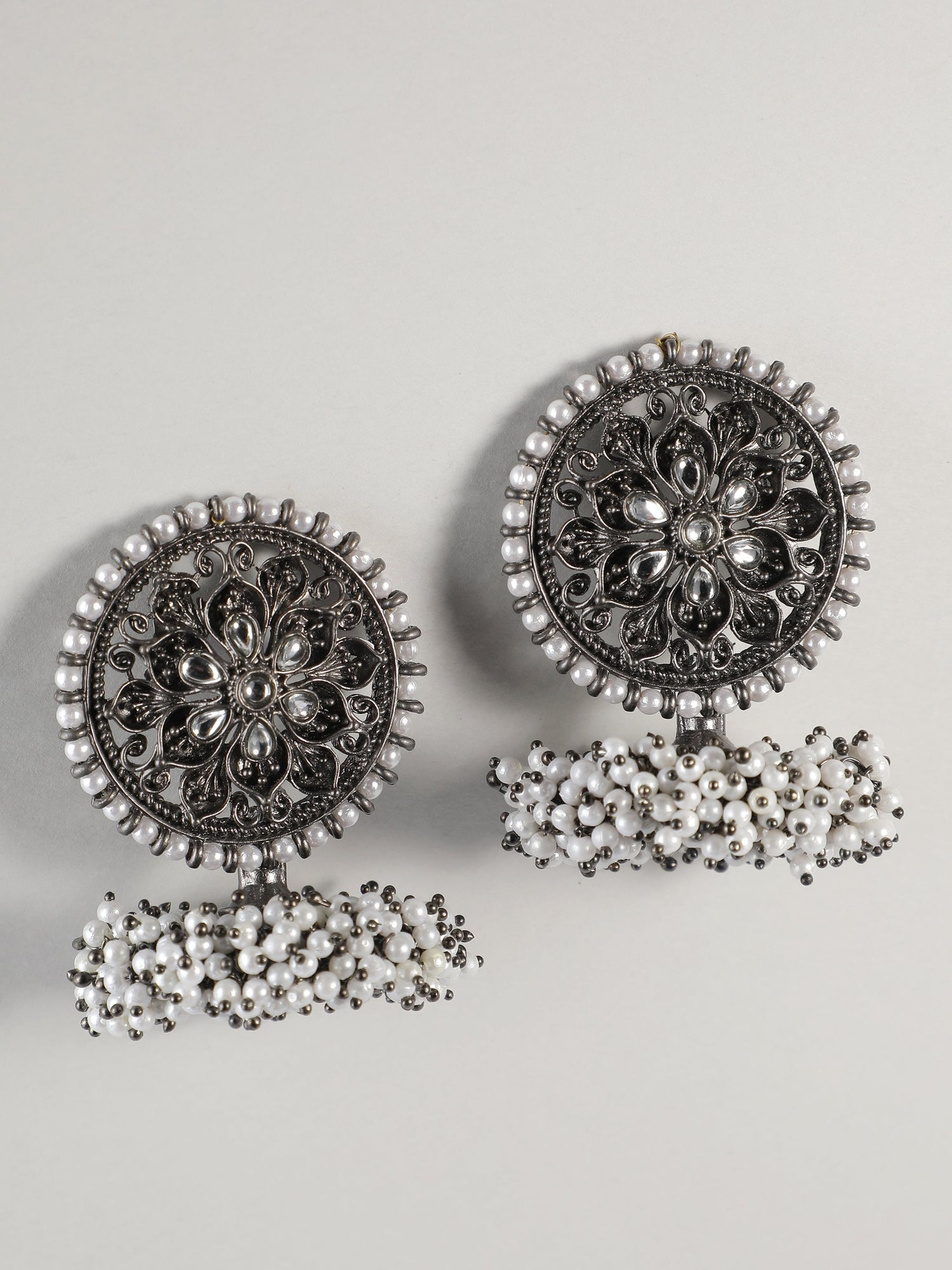 Ishin Oxidised Silver Plated Beads & Stones Dome Shaped Jhumka