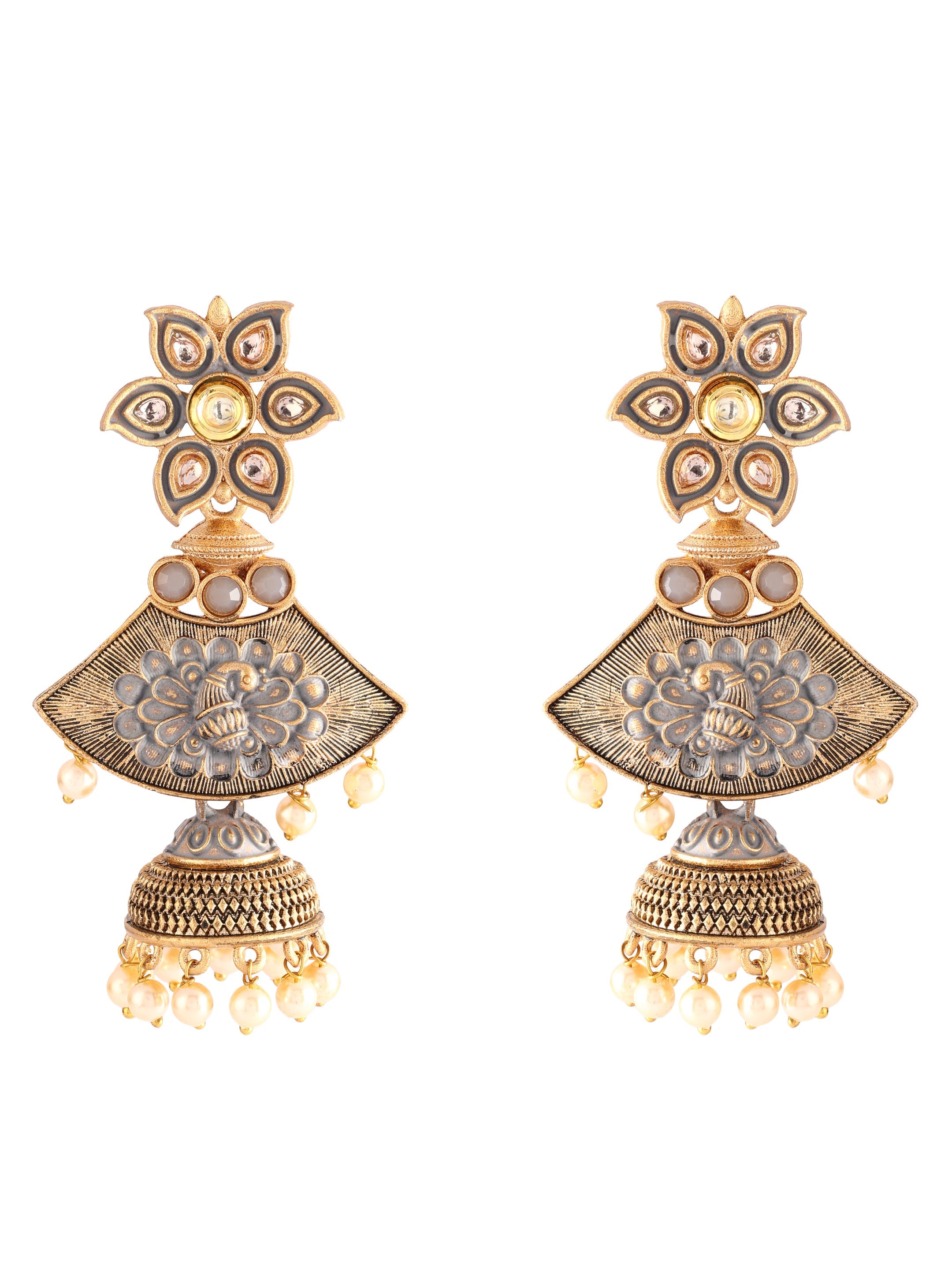 Ishin Gold Plated Meenakari Contemporary Jumka