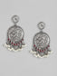 Ishin Oxidised Silver Plated Floral Shaped Drop Earring