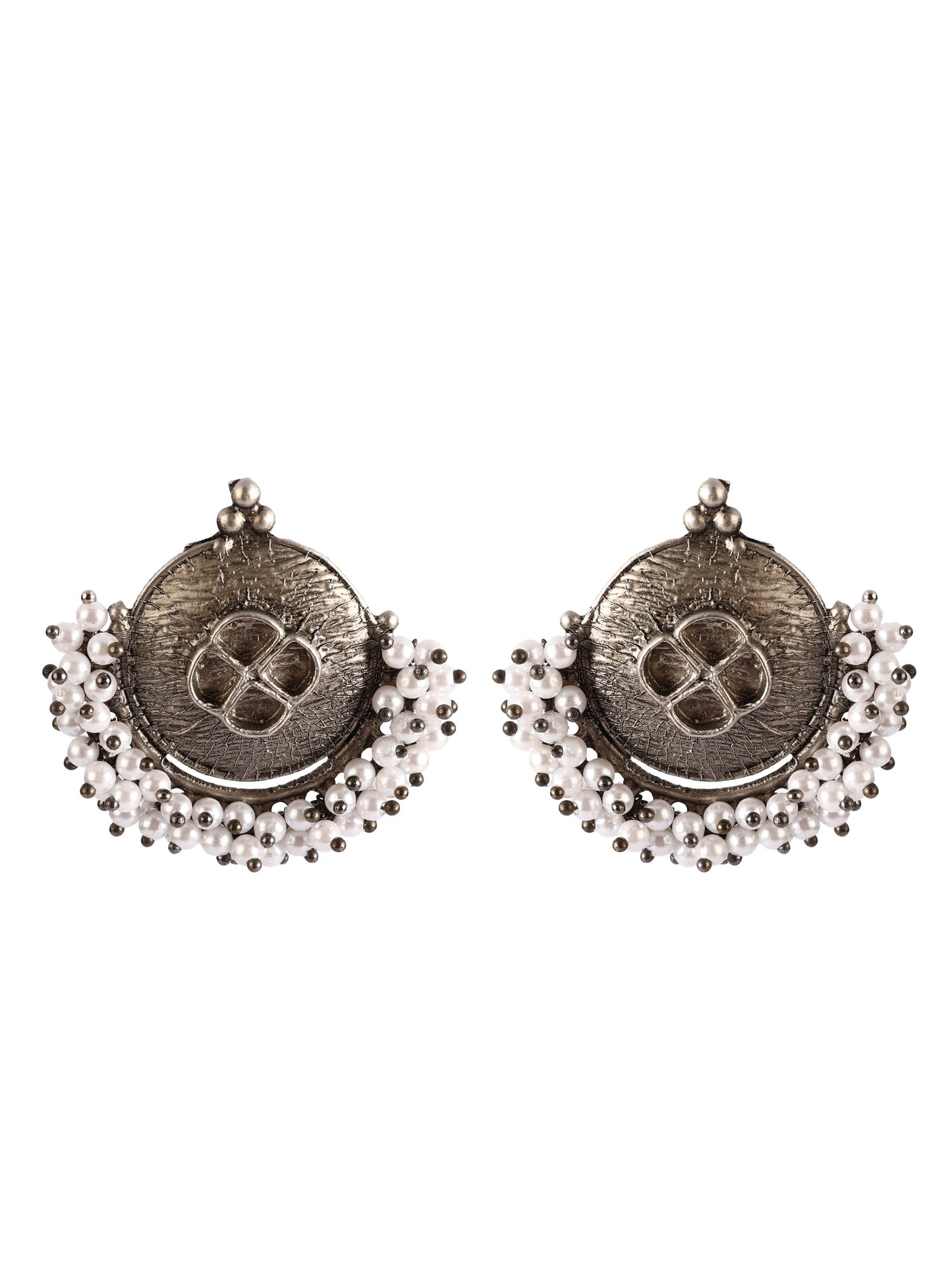 Ishin Oxidised Silver Plated Pearl Circular Stud Earring