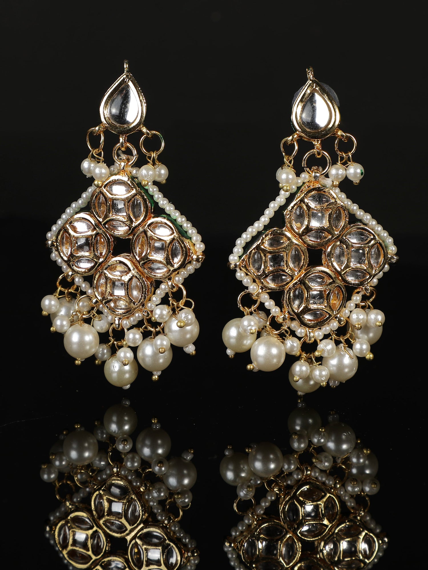 Ishin Gold Toned Pearl Kundan Drop Earrings 